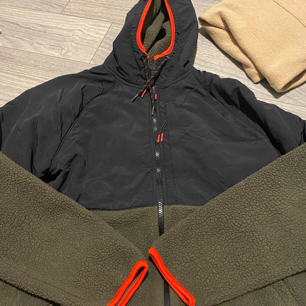 Old Navy Olive and Black Hooded Jacket with Red Accents